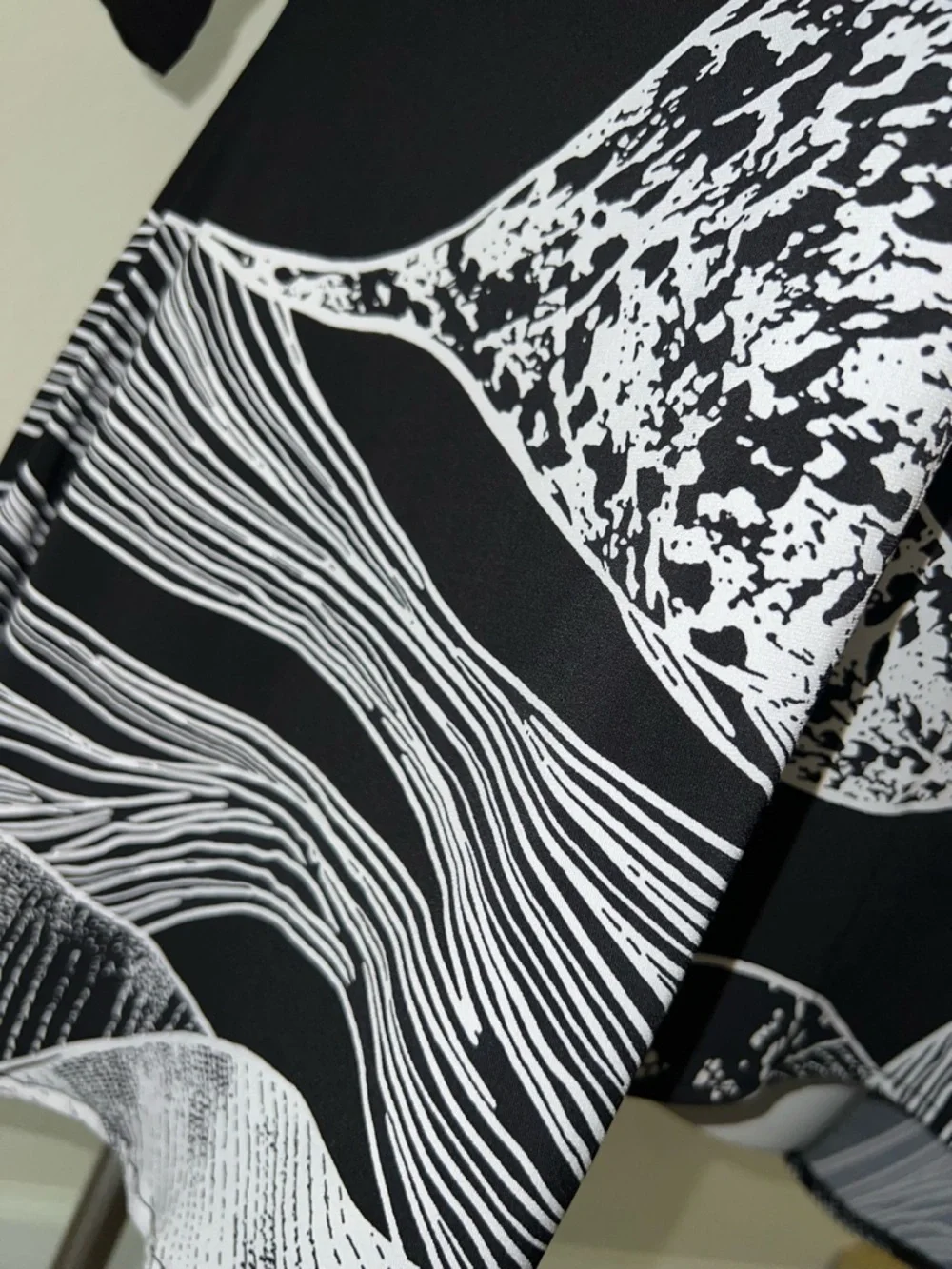 Alfani Black Tunic Blouse with White Abstract Hem - Picture 2 of 6